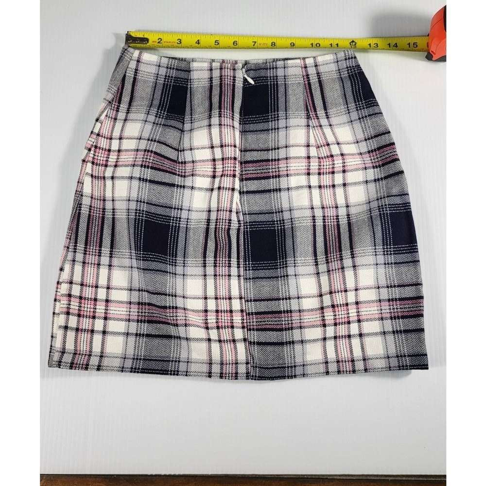Blue Rain Plaid Mini Skirt Front Above Knee Skater A Line Blk.Pink White size xs - Picture 5 of 7